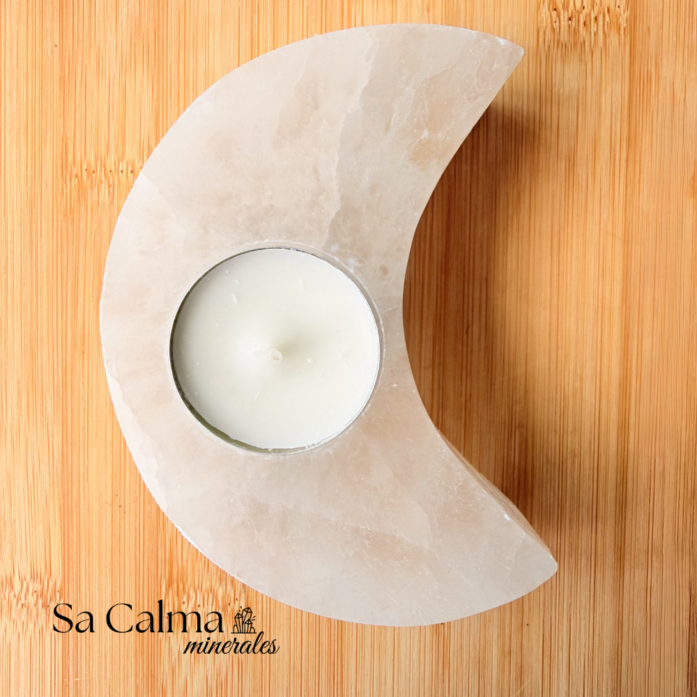 Portavela de Selenita Natural – Limpieza Energética, Calma y Alta Vibración