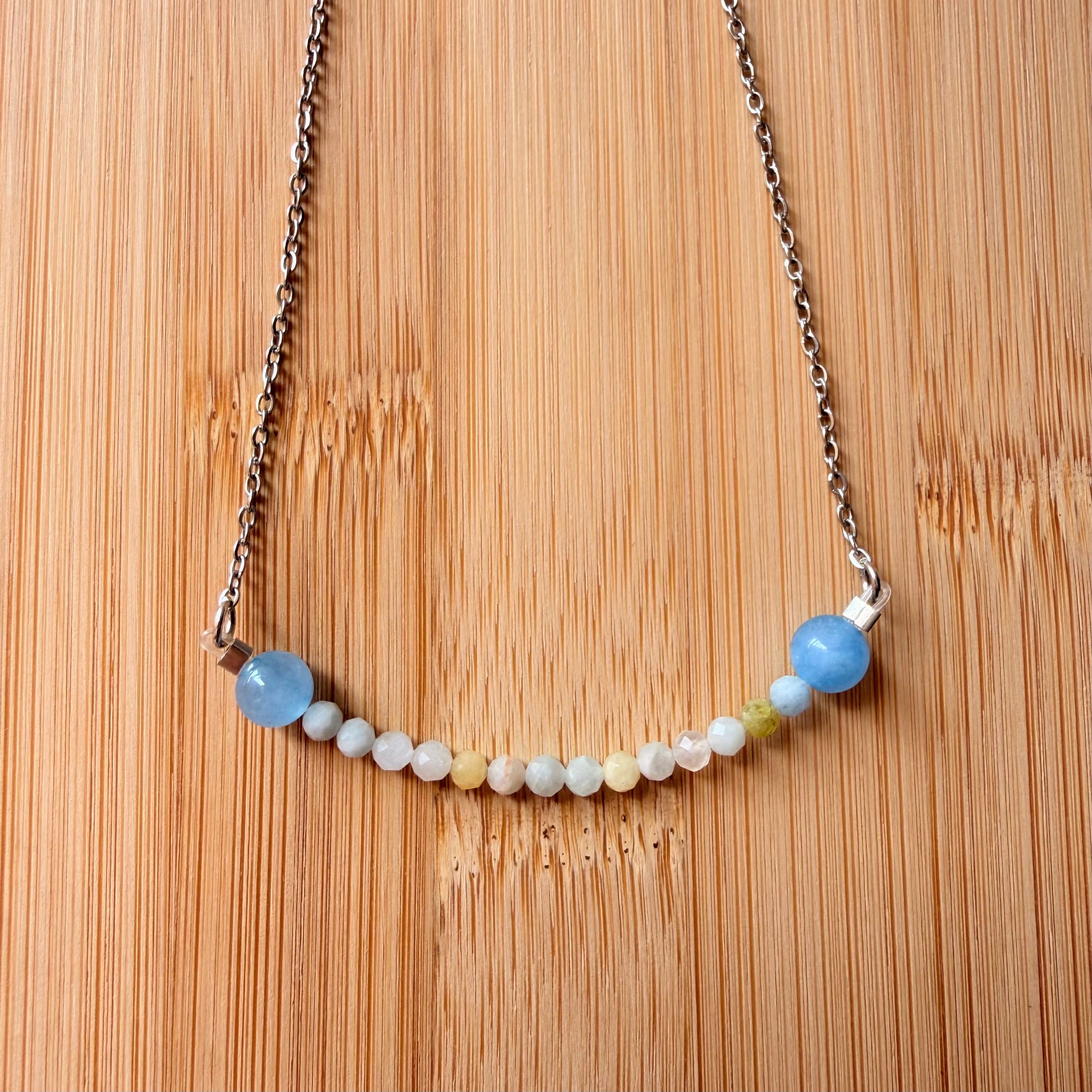 Collar de Acero Inoxidable con Morganita y Aguamarina – Amor, Calma y Equilibrio Emocional