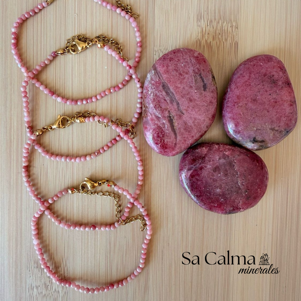 Pulsera de Rodonita con Cierre de Acero Inoxidable para Equilibrio Emocional y Amor Propio