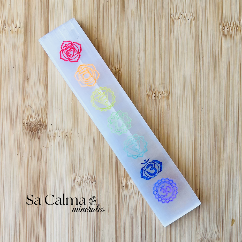 Placa de Selenita con 7 Chakras – Limpieza Energética y Armonización de Chakras