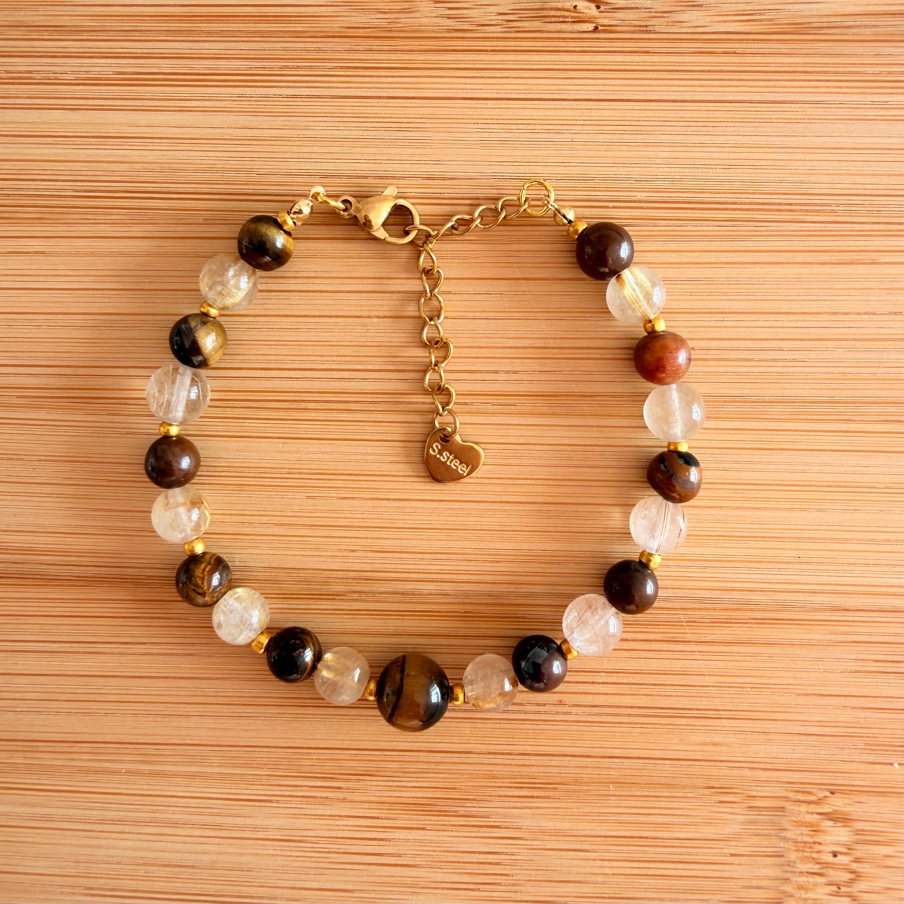 Pulsera Ojo de Tigre y Cuarzo Rutilado – Fuerza, Abundancia y Acción