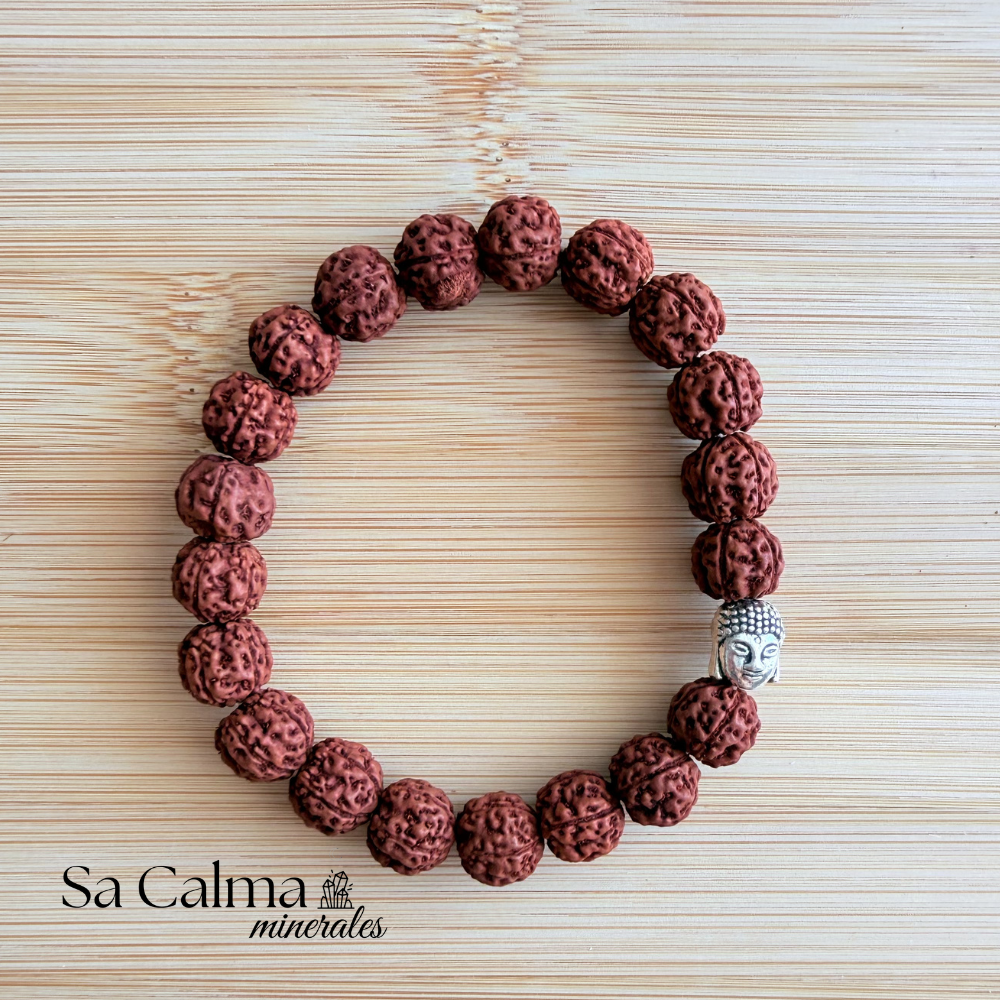 Pulsera de Rudraksha Natural con Buda de Acero Inoxidable – Protección, Paz y Conexión Espiritual