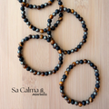 Pulsera Elástica con Ojo de Tigre, Azabache y Hematite para Protección, Seguridad y Energía Positiva