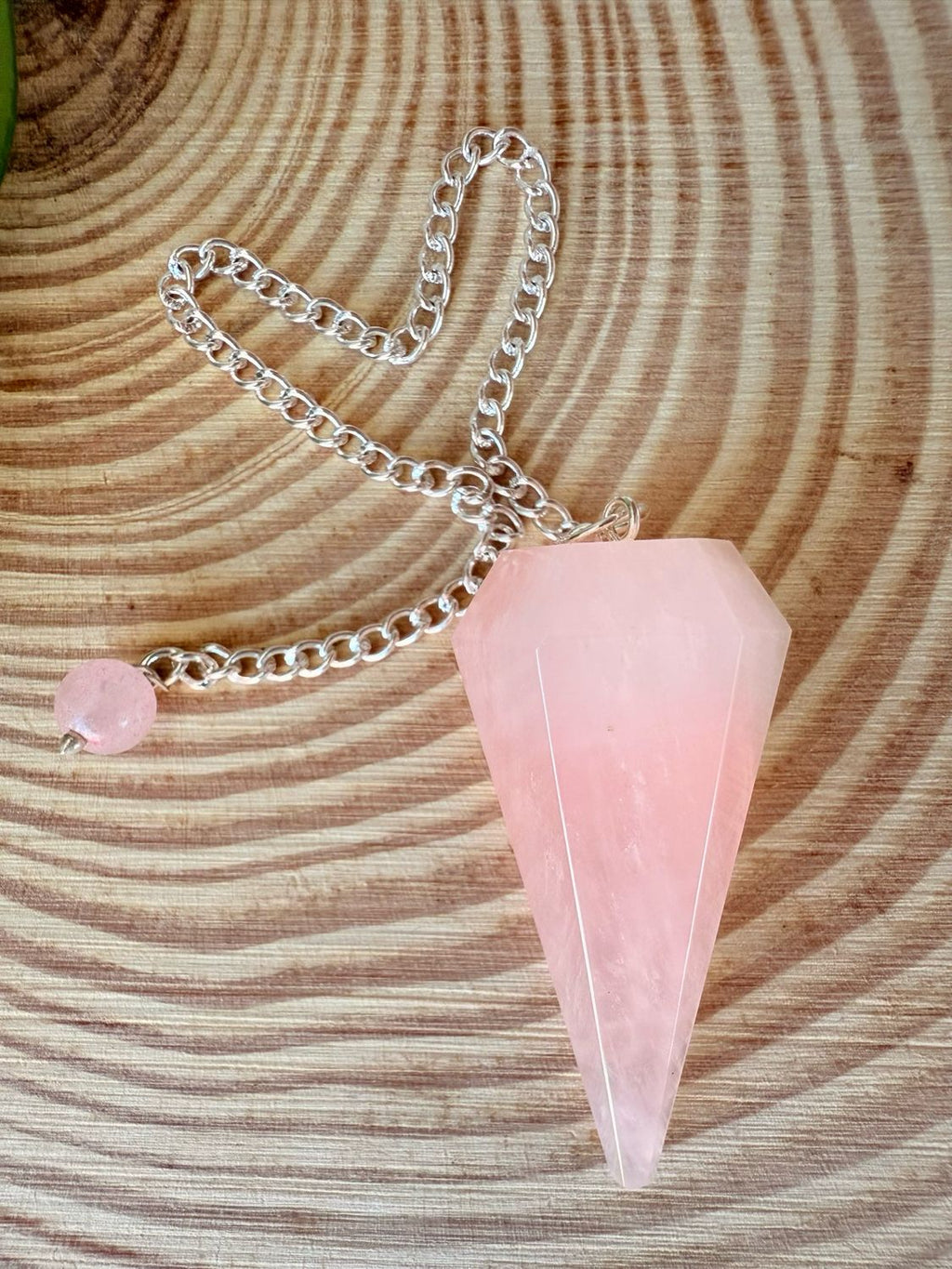 Péndulo de Cuarzo Rosa Natural para Amor Propio, Calma y Sanación Emocional