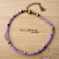 Pulsera de Lepidolita con Cierre de Acero Inoxidable Dorado para Calma y Equilibrio Emocional