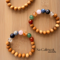 Pulsera Elástica con Minerales de 7 Chakras y Madera de Cedro para Equilibrio y Armonización Energética