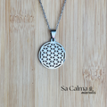 Collar de Acero Inoxidable Plateado con Símbolo Flor de la Vida para Protección y Armonía Energética