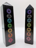 Punta de Turmalina Negra con Símbolos 7 Chakras