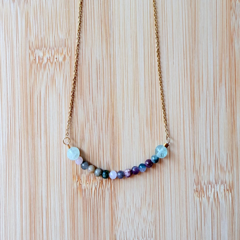 Collar de Acero Inoxidable con Turmalina Sandía y Fluorita – Equilibrio, Amor e Intuición