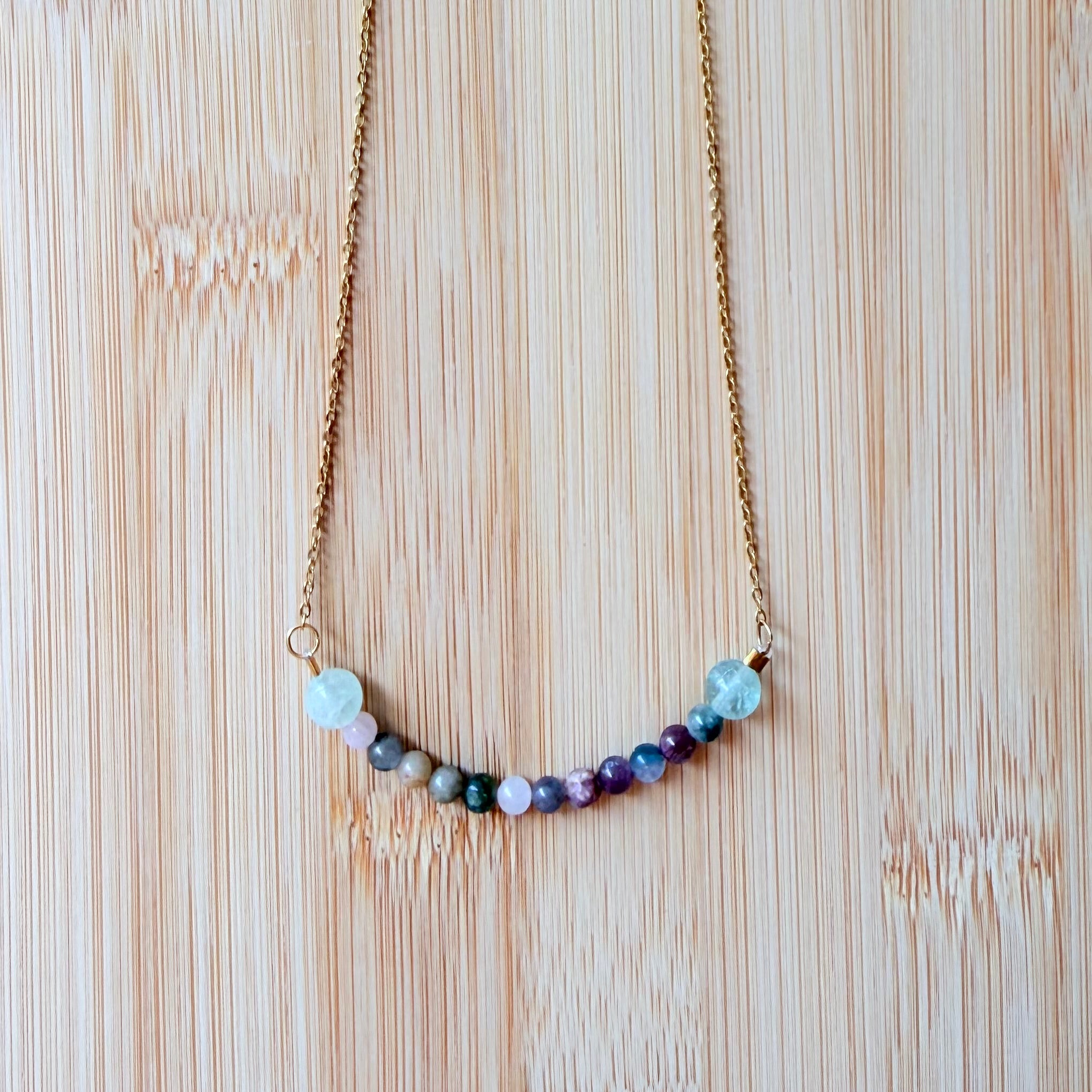Collar de Acero Inoxidable con Turmalina Sandía y Fluorita – Equilibrio, Amor e Intuición