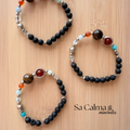 Pulsera Elástica con Piedra de Lava y Minerales del Sistema Solar para Protección y Armonización Energética