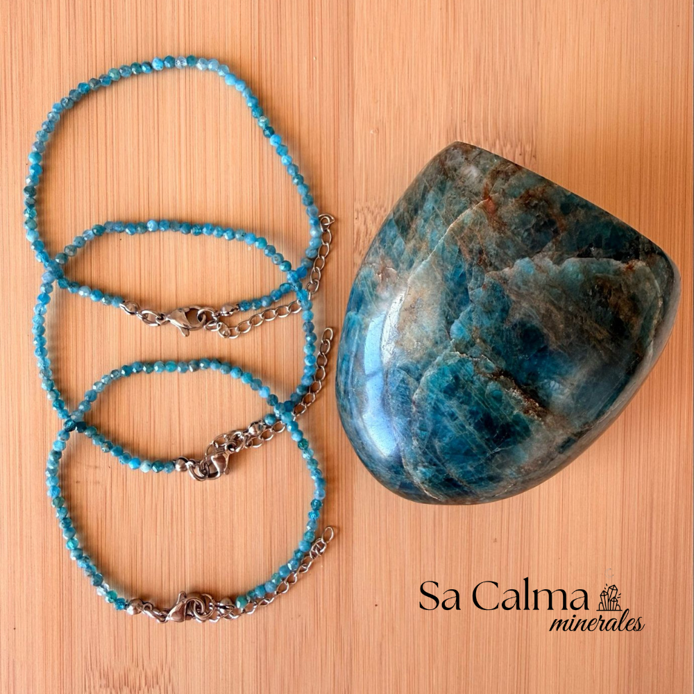 Pulsera de Apatito Azul con Cierre de Acero Inoxidable para Claridad, Creatividad y Equilibrio