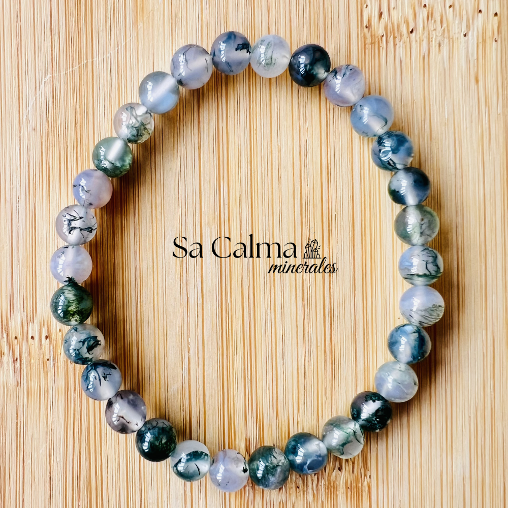 Pulsera Elástica de Ágata Musgo – Equilibrio y Conexión con la Naturaleza