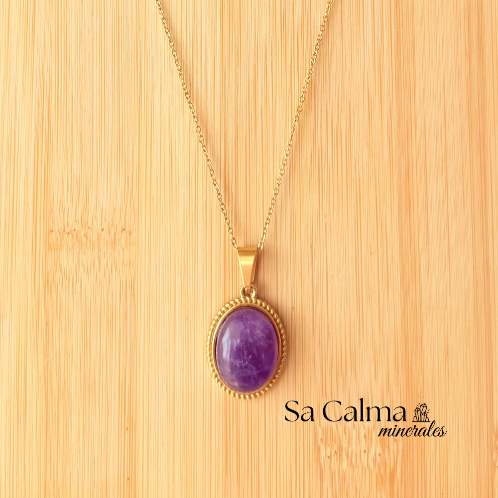Collar de Acero Inoxidable con Amatista – Protección y Claridad
