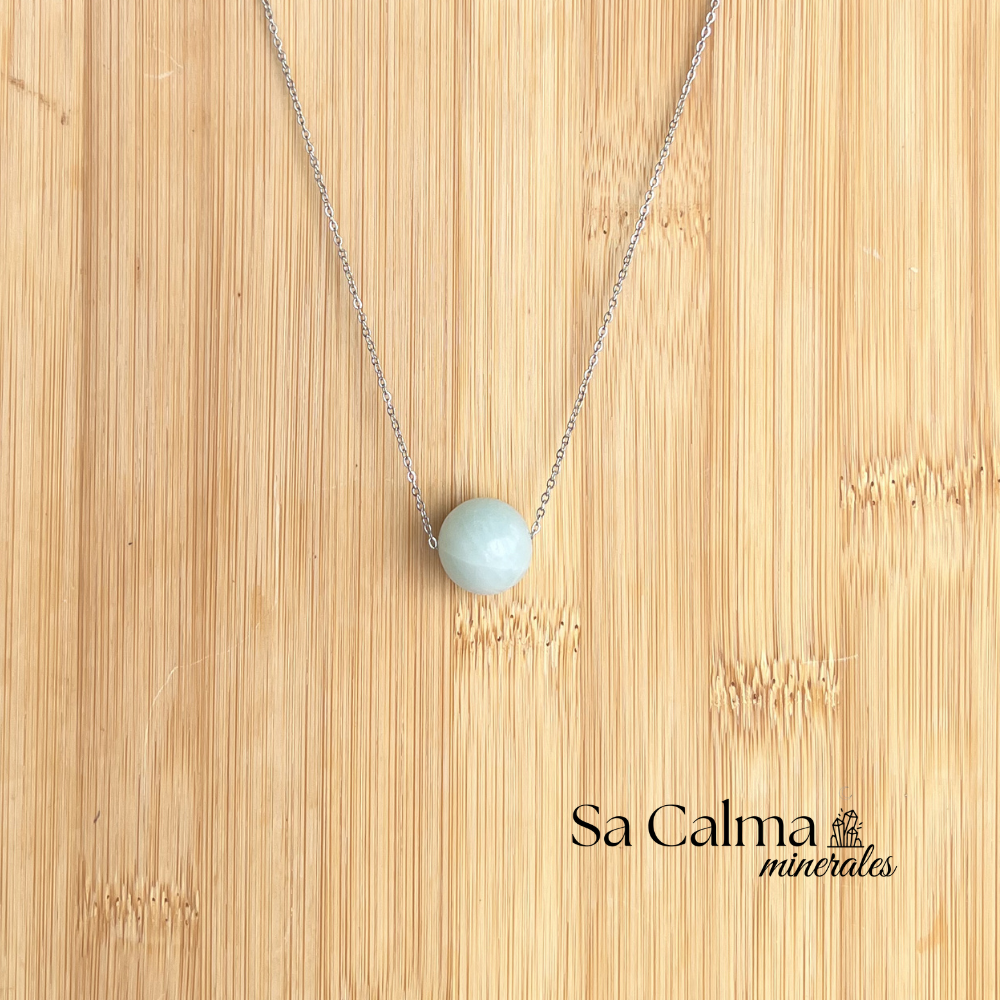Collar de Amazonita con Cadena de Acero Inoxidable – Equilibrio y Serenidad