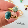Anillo Dorado de Acero Inoxidable con Apatito Azul para Claridad, Creatividad y Energía Positiva