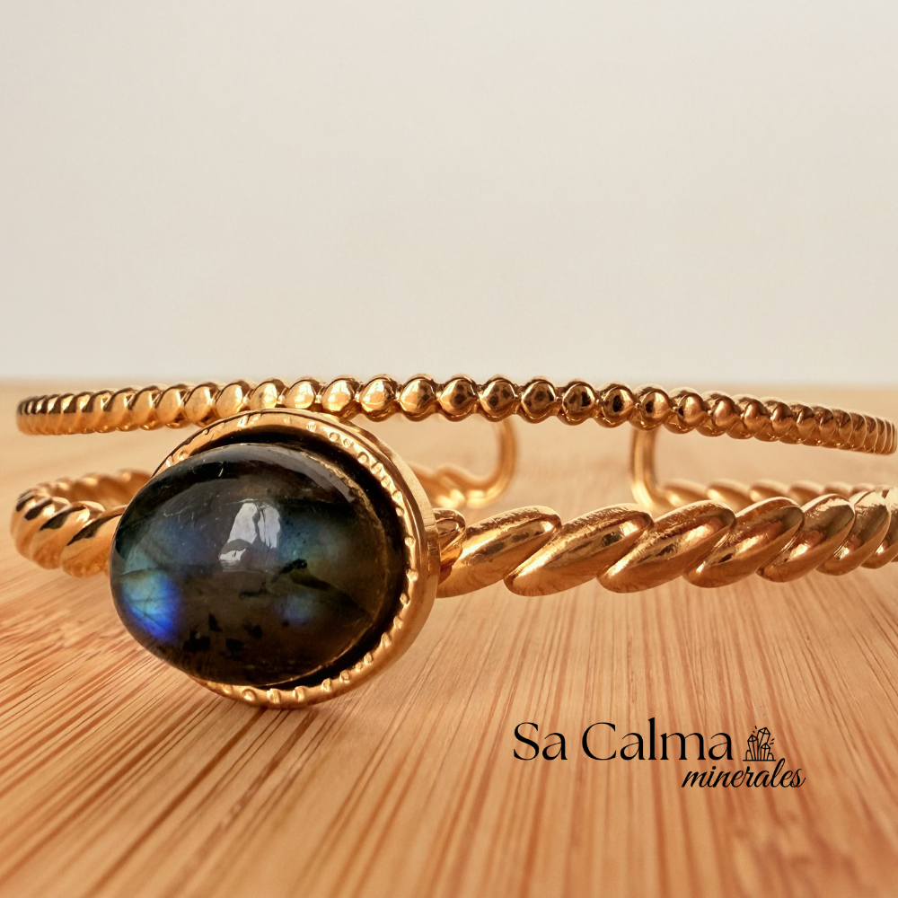 Brazalete de Acero Inoxidable con Labradorita – Protección e Intuición