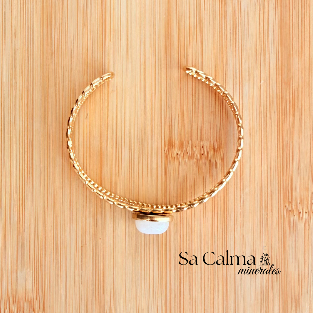 Brazalete de Acero Inoxidable con Piedra Luna – Intuición y Equilibrio