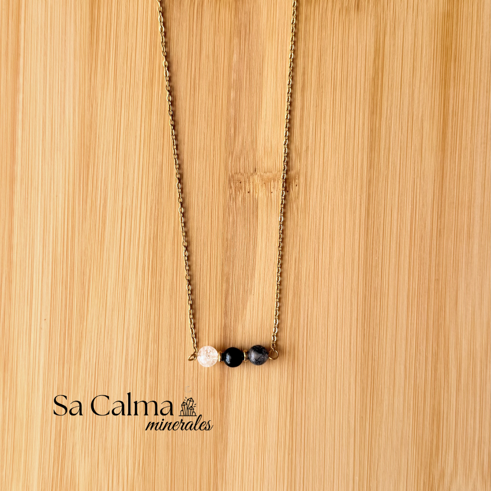 Collar de Cuarzo Cristal, Ónix y Turmalina – Protección, Equilibrio y Energía