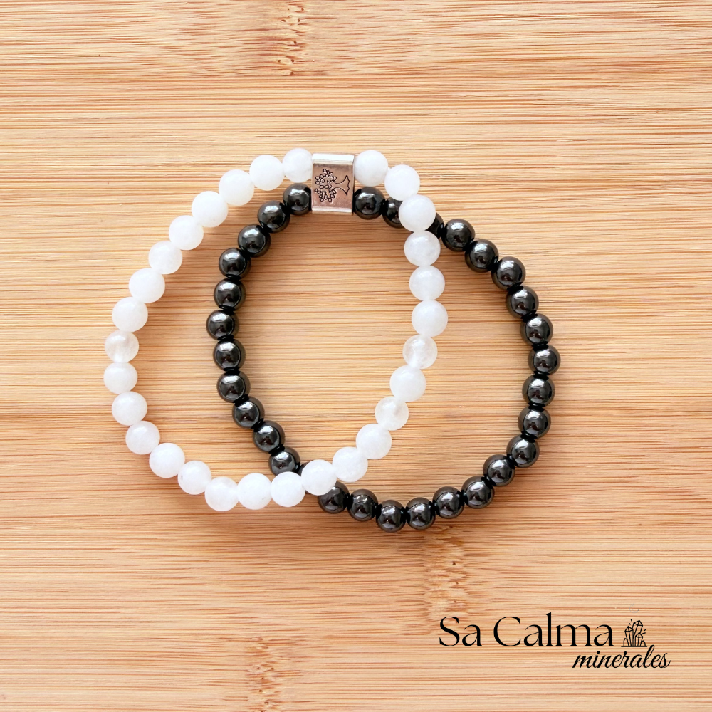 Pulsera Doble de Hematite y Cuarzo Cristal – Protección, Claridad y Equilibrio Energético
