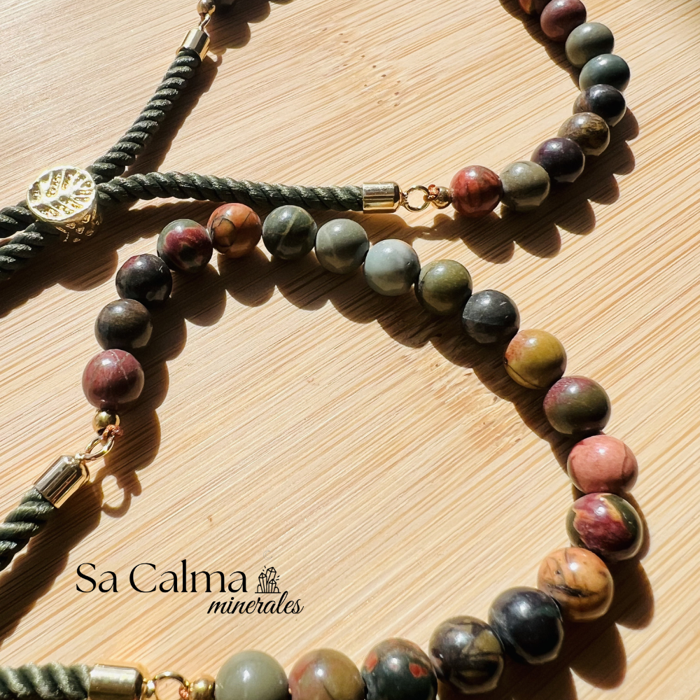 Pulsera de Jaspe Picasso con Cierre de Cordón – Estabilidad y Creatividad
