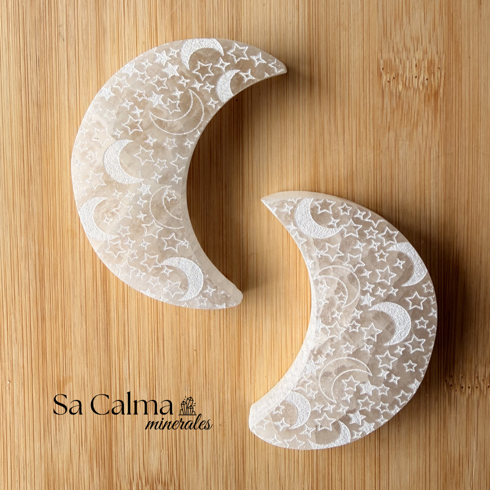 Mini Placa de Selenita en Forma de Luna para Limpieza y Armonización Energética