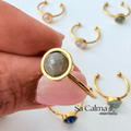 Anillo Ajustable de Acero Dorado con Labradorita para Protección, Intuición y Energía Positiva