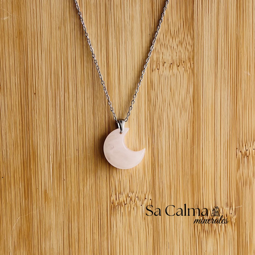 Collar de Cuarzo Rosa con Cadena de Acero Inoxidable – Amor y Armonía