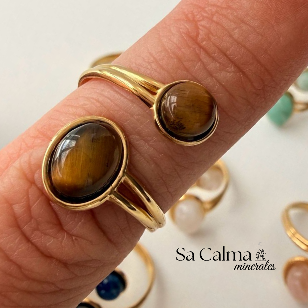 Anillo Dorado de Acero Inoxidable con Ojo de Tigre para Protección, Seguridad y Energía Positiva