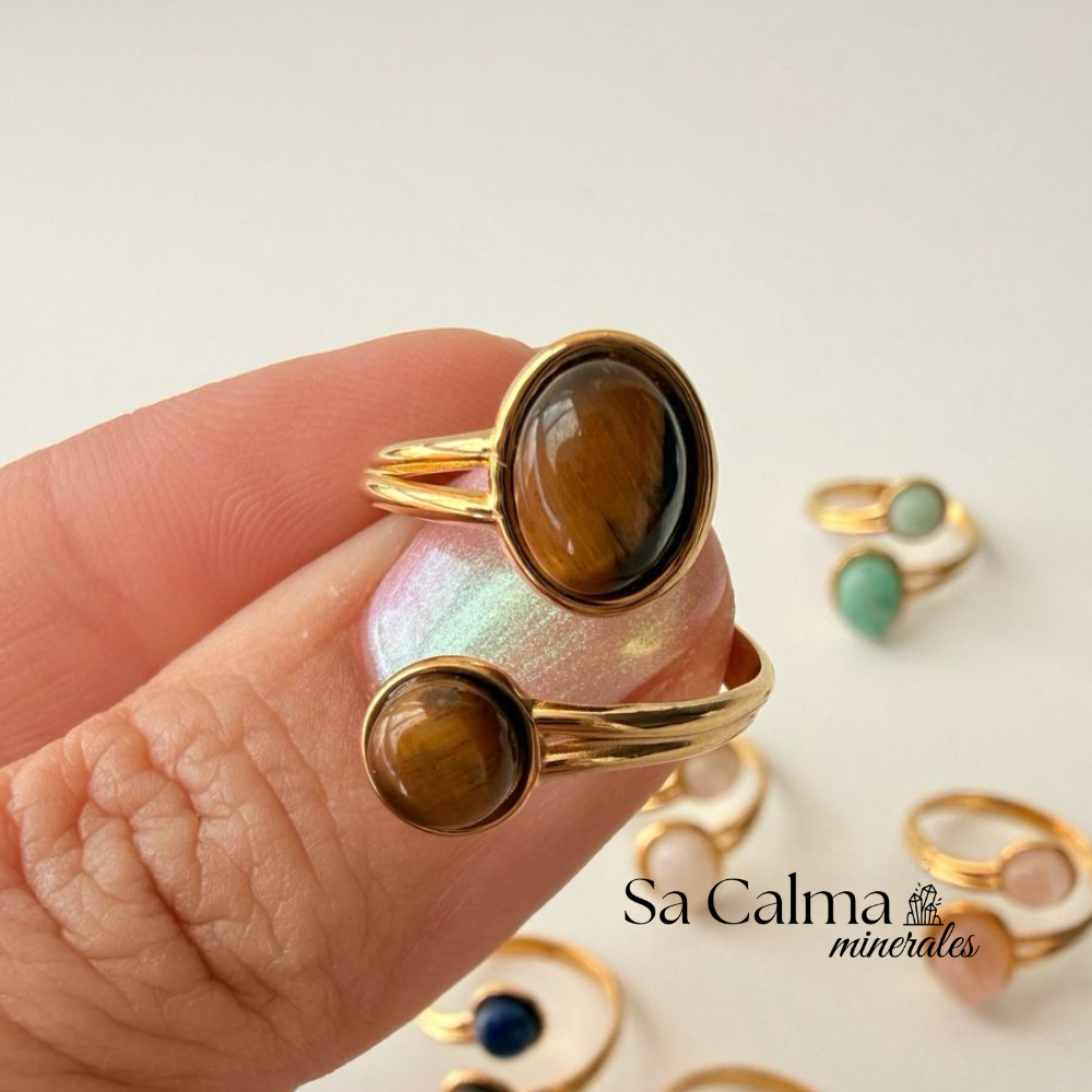 Anillo Dorado de Acero Inoxidable con Ojo de Tigre para Protección, Seguridad y Energía Positiva