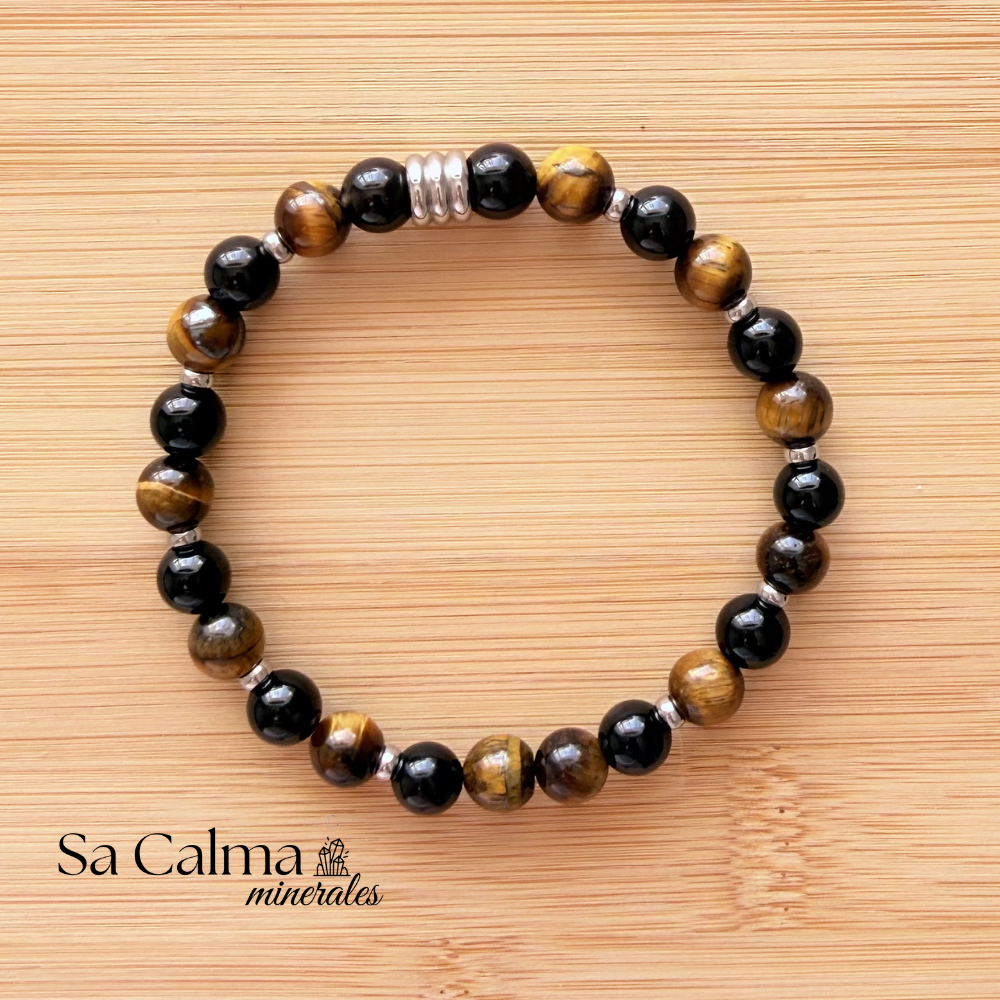 Pulsera Elástica de Ojo de Tigre y Ónix – Protección, Fuerza y Confianza