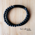 Pulsera de Cuero con Piedra de Lava y Shungita | Cierre de Acero Negro | Protección Energética