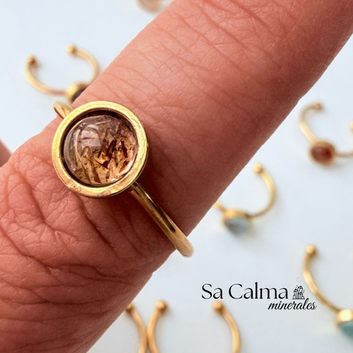 Anillo Ajustable de Acero Dorado con Super 7 para Protección, Energía y Equilibrio Espiritual