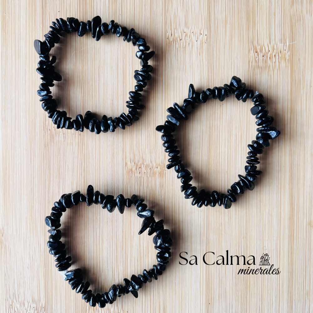 Pulsera Elástica de Turmalina Negra Forma Libre | Protección Energética